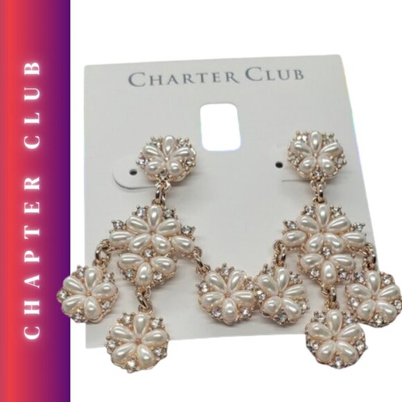 Charter Club Jewelry - NWT Charter Club Chandelier Earrings pearls golden crystals prom wedding